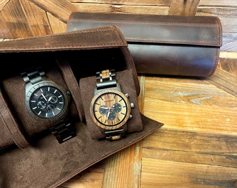 Personalized Leather Watch Roll, Watch Storage Case, Gift for Him