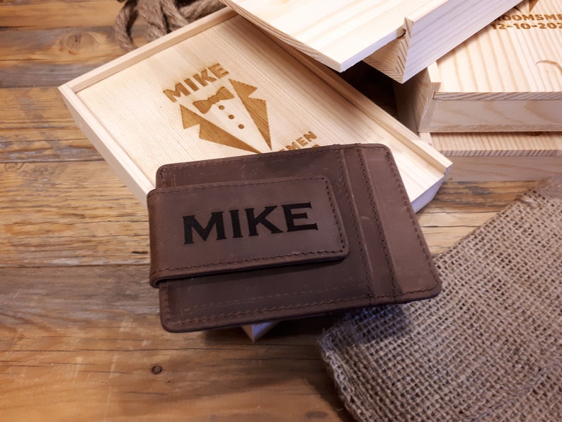 Engraved Leather Money Clip Wallet Groomsmen Gift Box Etsy