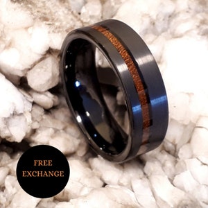 Wedding Band, Wood and steel  Ring, Tungsten Wedding Band, Mens Ring, Black Tungsten Ring, Black 8mm Tungsten Ring, gift for boyfriend, Ring