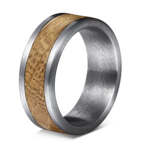 Tungsten Wood Ring, Whisky Barrel Wood Tungsten, Wedding Band 8mm, Wood rings for men, Tungsten Carbide Ring, Wood Brushed Silver Tungsten