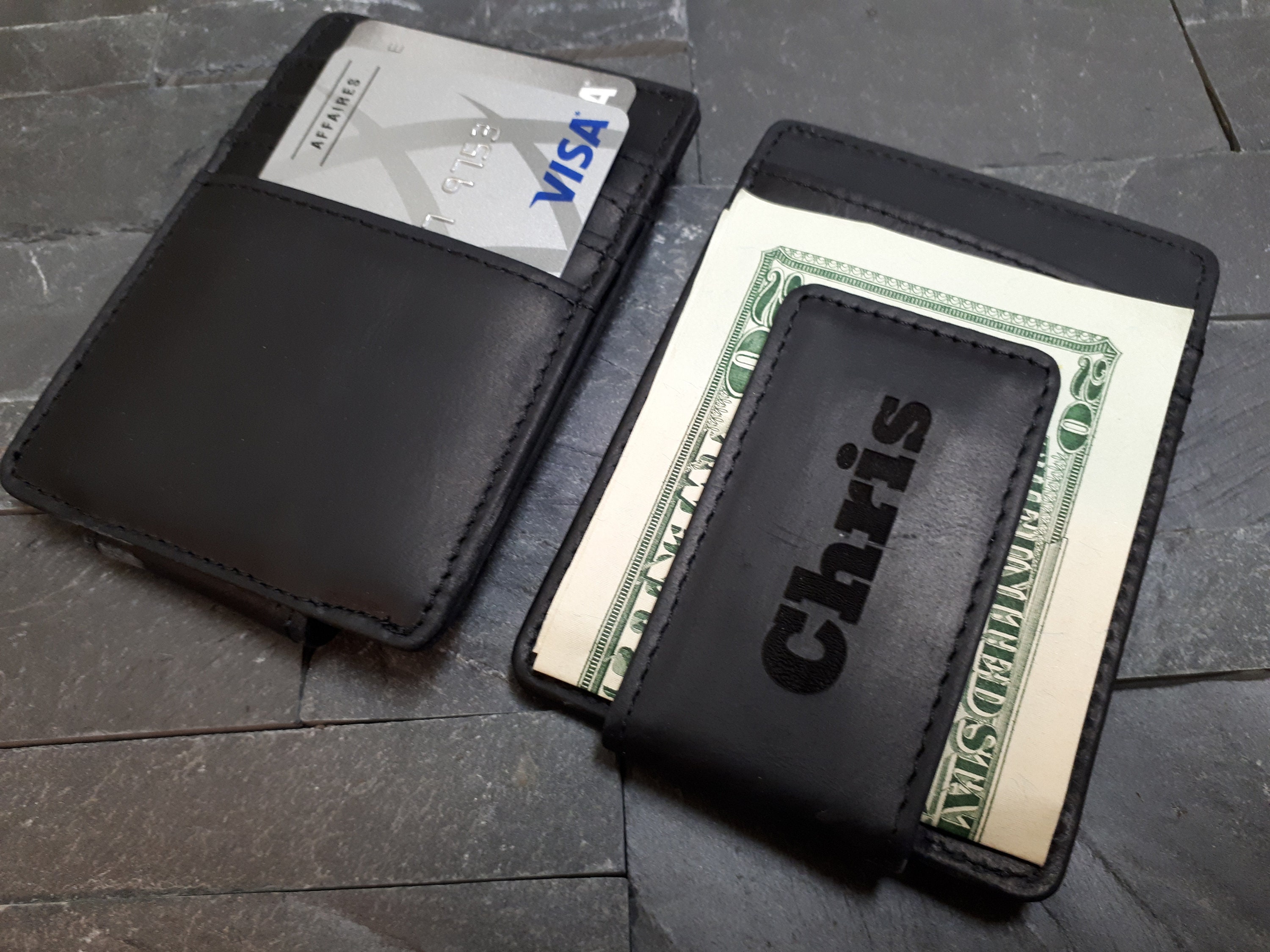 Leather Magnetic Money Clip with Credit Card Holder