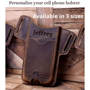 Aangepast holster voor mobiele telefoon, leren telefoonholster, smartphonehoesje, gegraveerd etui voor mobiele telefoon, holster mobiele telefoon, gepersonaliseerd telefoonhoesje