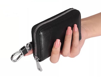 Personalized Leather Key Case Wallet, Key Organizer, Zippered