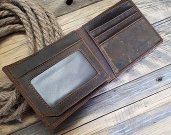 Personalized Leather Wallet, Cowhide Leather Wallet, fathers day gift, Mens BiFold Wallet, Custom Wallet, Mens gift, Distressed Leather