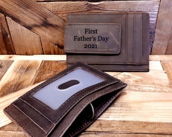 Magnetic Money Clip with ID Window, Personalized magnetic clip wallet, Slim RFID wallet, Father&#39;s day Gift, Boyfriend Birthday Gift
