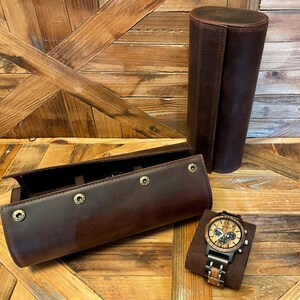 Scatola per orologi portatile, scatola per orologi marrone, scatola per orologi da viaggio, rotolo di cassa in pelle di lusso per 3 orologi, cassa per orologi in pelle retrò, cassa per gioielli