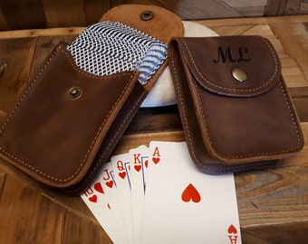 Leather Playing Card Case, Leather Card Sleeve, Playing Cards Travel Case, poker gifts, Poker Player Gifts, Engraved playing cards case