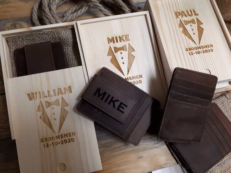 Engraved Leather Money Clip Wallet Groomsmen Gift Box Etsy