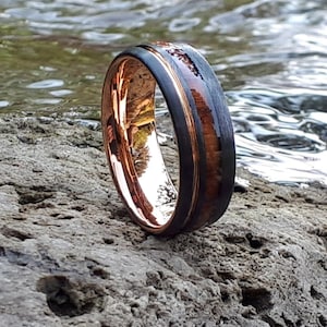 Koa Wood Wedding Ring, 8mm Mens Tungsten Ring, Wedding Band, Ring with Koa Wood, Rose Gold Ring With Koa Wood, Bague pour homme, Mens gift image 5