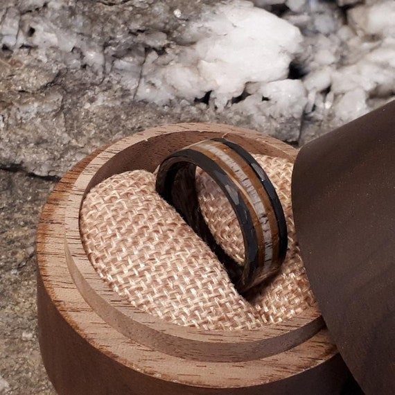 Anello in tungsteno nero per uomo - Fede nuziale in legno di