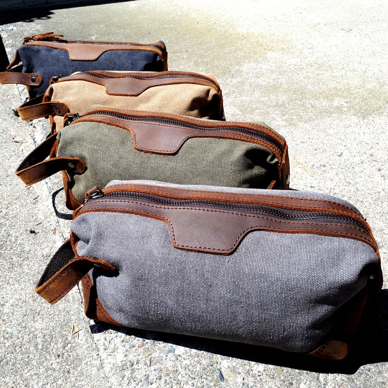 Personalized Mens Toiletry Bag Leather and Canvas Toiletry Etsy