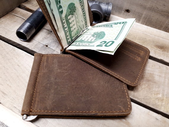 Crazy Horse Leather Money Clip Wallet Card Holder