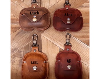 Leren AirPod Pro-hoes, gepersonaliseerde AirPod-hoes, sleutelhangerhaak