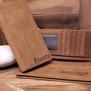Cartera de cuero grande, cartera de cuero personalizada, billetera de tarjeta grande, billetera larga para hombres, billetera personalizada, regalo del día del padre, cuero de caballo loco