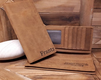 Personalized Crazy Horse Leather Long Wallet, Large Card Wallet