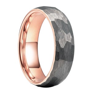 Hammered Tungsten 6mm Ring with Rose Gold Band, Hammered tungsten Ring, Mens Ring, Wedding Band, hammered silver ring, unisex ring, 6mm ring