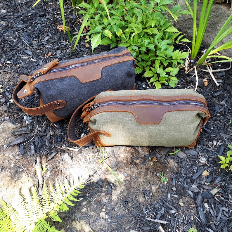 Personalized Mens Toiletry Bag Leather and Canvas Toiletry Etsy
