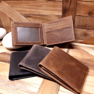 Billetera BiFold para hombres, billetera de cuero personalizada, billetera de cuero de vaca, billetera rfid personalizada para hombres, billetera personalizada, cuero angustiado