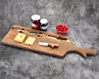 Personalized Acacia Cheese Board Set, Engraved Charcuterie Board with Utensils