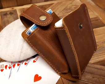 Leather Playing Card Case, Leather Card Sleeve, Playing Cards Travel Case, poker gifts, Poker Player Gifts, Engraved playing cards case
