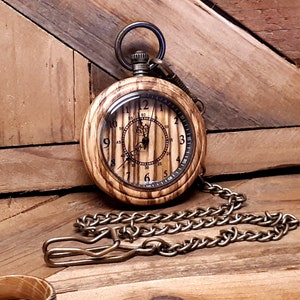 Wood Pocket Watch, Gift for Him, Personalized pocket watch, Groomsmen Watch, Boyfriend gift, father's day gift, To My Man Pocket Watch image 2