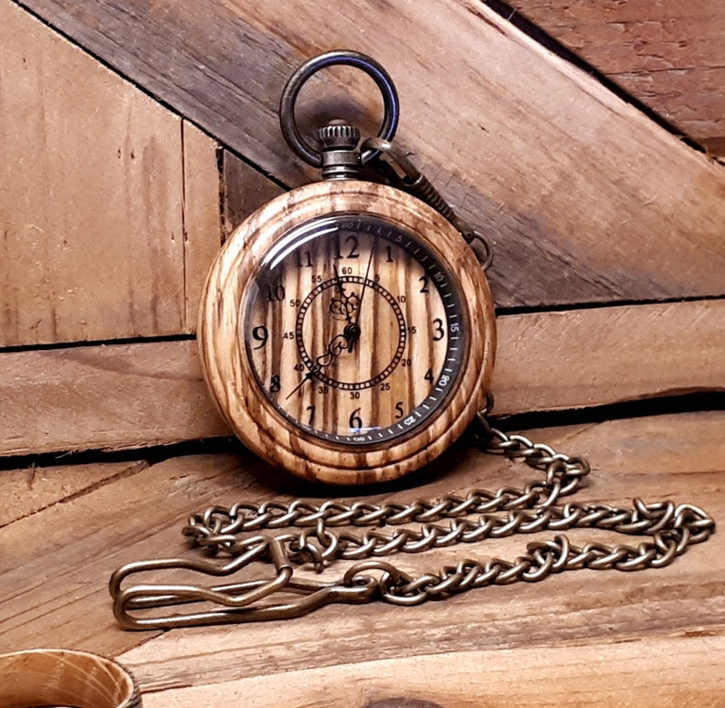 Wood Pocket Watch, Gift for Him, Personalized pocket watch, Groomsmen Watch, Boyfriend gift, father's day gift, To My Man Pocket Watch image 2