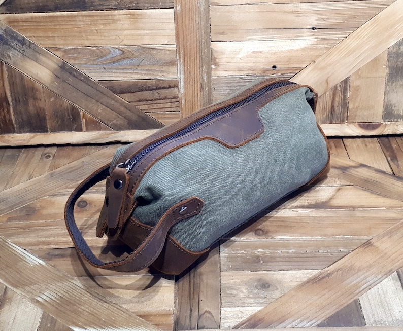 Personalized Dopp Kit, Leather and Canvas Bag, Father's Day Gift, Travel bag, Groomsmen Gift, Anniversary gift for men, Gifts For Men, Him image 7