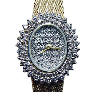 Vintage All Solid 14K Gold 2ct Diamond Estate Watch Heavy 36.7gr ITALY Statement Dress Watch Midcentury