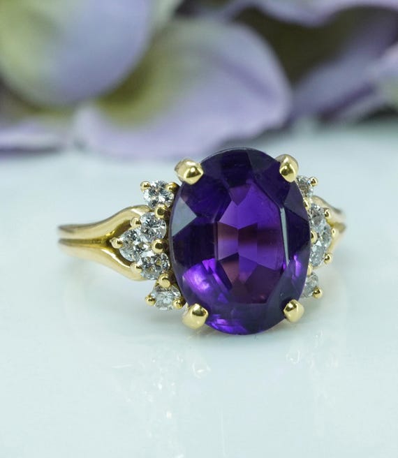 Kurt Wayne Vintage Amethyst Diamond Ring: 18K Gol… - image 3