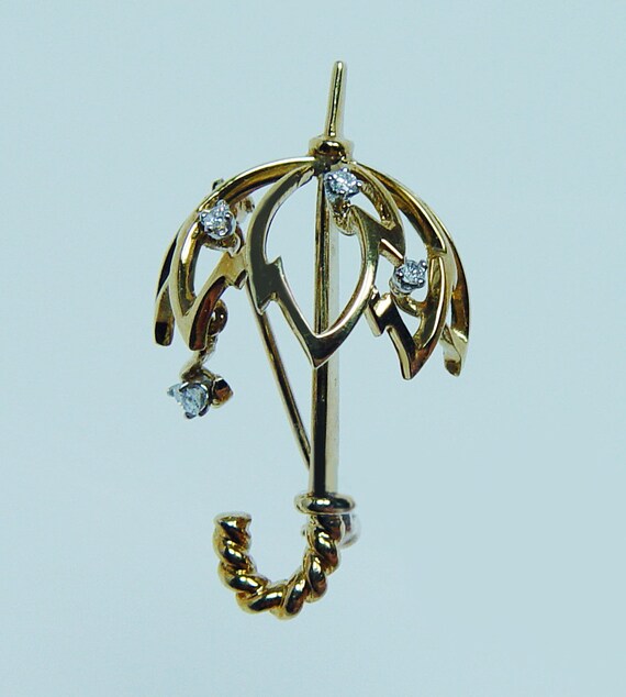 Kurt Wayne Diamond Umbrella Pin Brooch 18K Gold V… - image 2