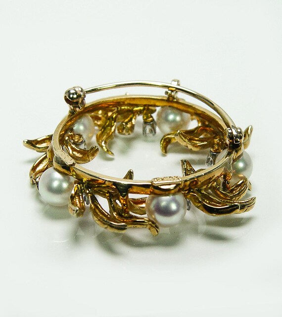 Kurt Wayne Diamond Akoya Pearl Brooch 18K Gold Vi… - image 8