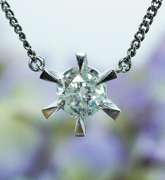 Vintage .24ct Diamond Solitaire Star Necklace Platinum Estate Jewelry