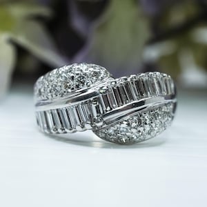 Vintage 18K White Gold Baguette Diamond Ring Estate 1.30ct