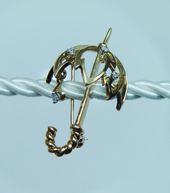 Kurt Wayne Diamond Umbrella Pin Brooch 18K Gold V… - image 4