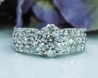 Vintage Diamond 14K White Gold Halo Ring Estate Statement Band
