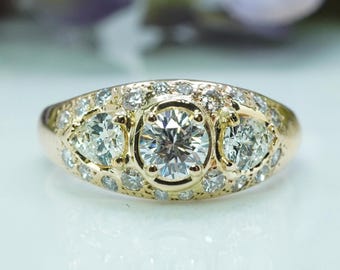Vintage 14K Gold Diamond Pave Cocktail Ring: Estate Statement Jewelry