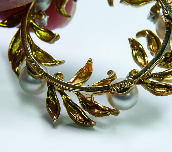 Kurt Wayne Diamond Akoya Pearl Brooch 18K Gold Vi… - image 6