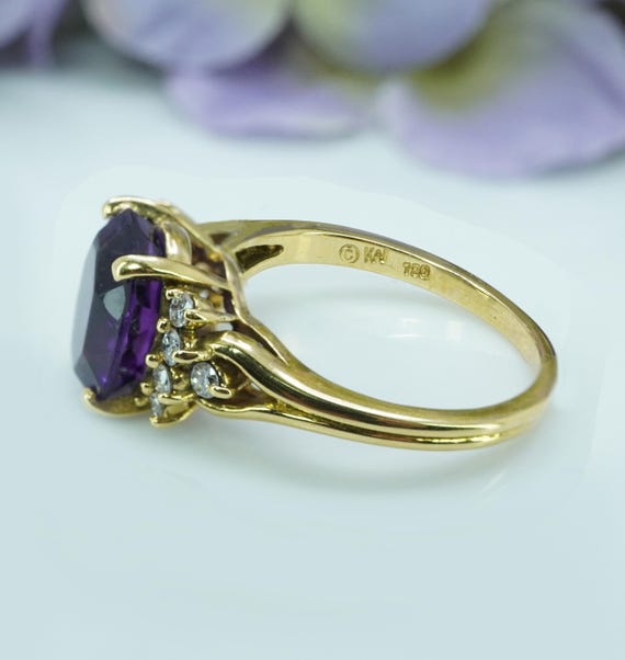 Kurt Wayne Vintage Amethyst Diamond Ring: 18K Gol… - image 5