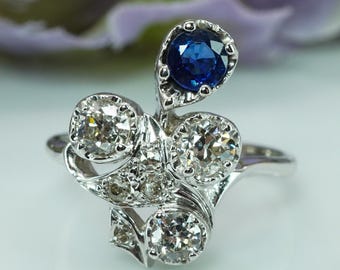 Antiker Edwardian Sapphire Diamantring im Altschliff Gold 14K Gold