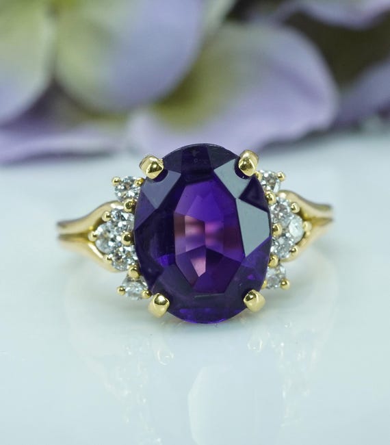 Kurt Wayne Vintage Amethyst Diamond Ring: 18K Gol… - image 1