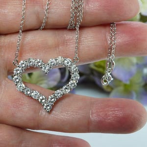 Huge 2.7ct Diamond 14K White Gold Dangle Heart Necklace Vintage Estate Statement