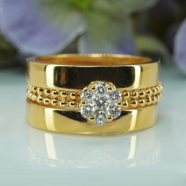 Vintage 18K Gold Diamant Ring Cigar Band Designer Hueb Bubbles Collection
