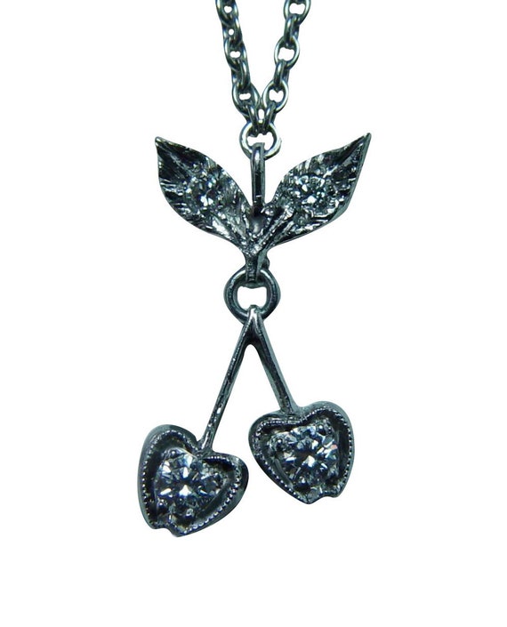 Cathy Waterman Platinum Diamond Cherries Necklace