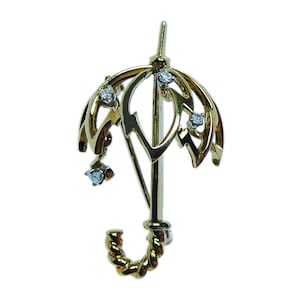 Kurt Wayne Diamond Umbrella Pin Brooch 18K Gold Vintage Designer Signed Statement