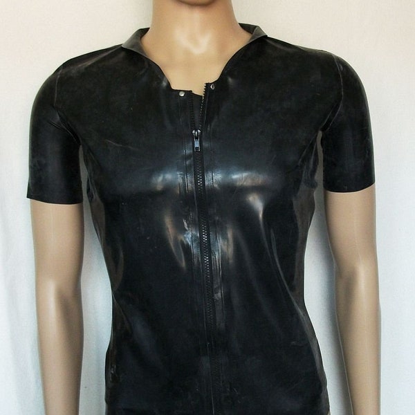 Latex T-Shirt Herren, mit Reißverschluss, Schalkragen