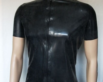 Men's latex t-shirt, with zip, round neck