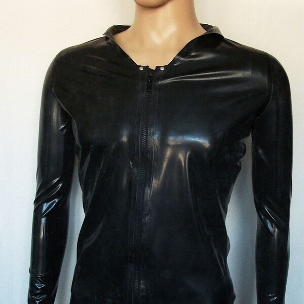 Herren Latex Shirt mit Reißverschluss und langen Ärmeln, Schalkragen