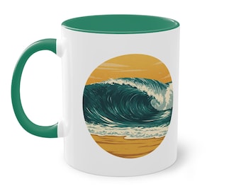 Taza impresa "Ola de Playa y Mar", regalo marítimo, recuerdo de vacaciones en la playa.