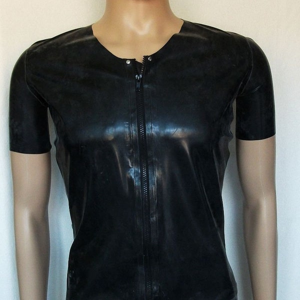 Latex T-Shirt Herren, mit Reißverschluss, V-Ausschnitt