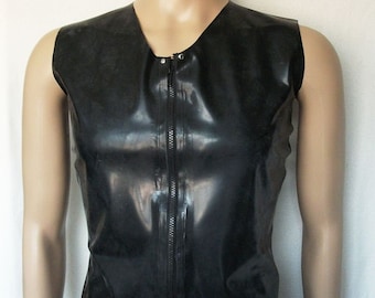 Latex top heren mouwloos, ritssluiting, V-hals